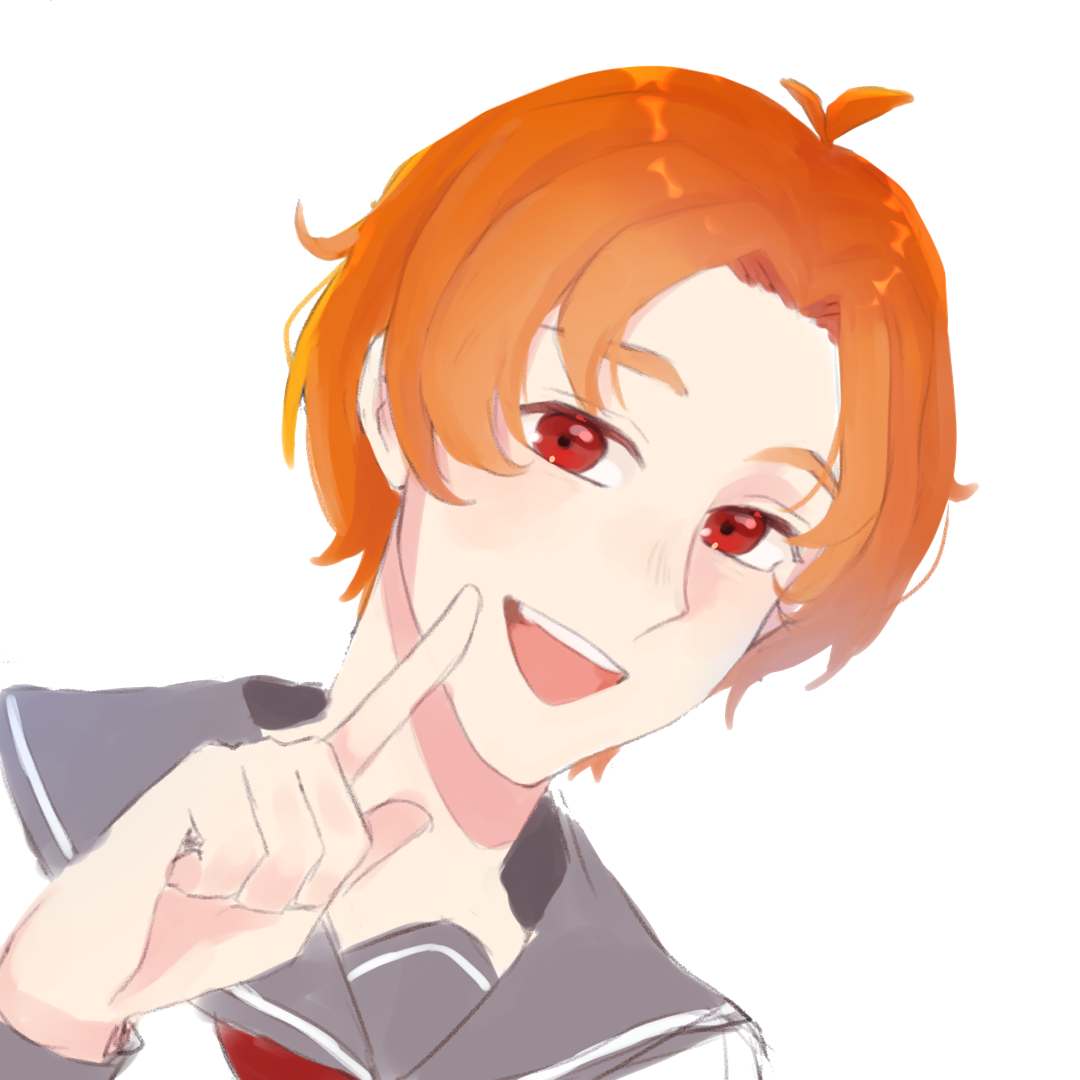 a drawing of owarin smiling and holding up a peace sign